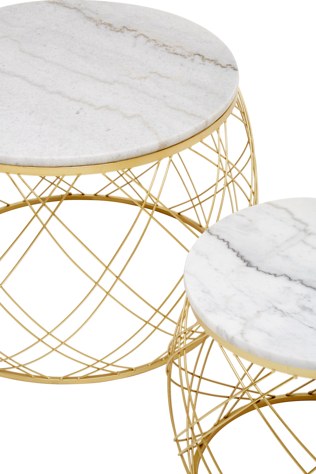Jodie Side Tables – Set of Two with White Marble Top and Gold Frame