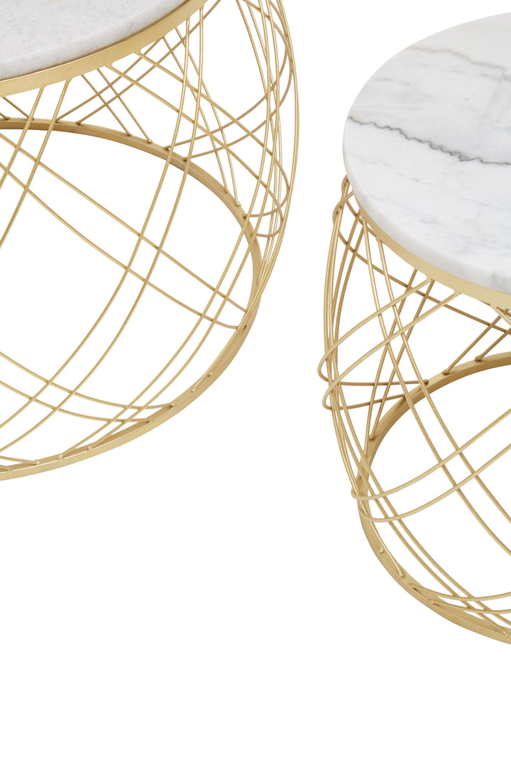 Jodie Side Tables – Set of Two with White Marble Top and Gold Frame