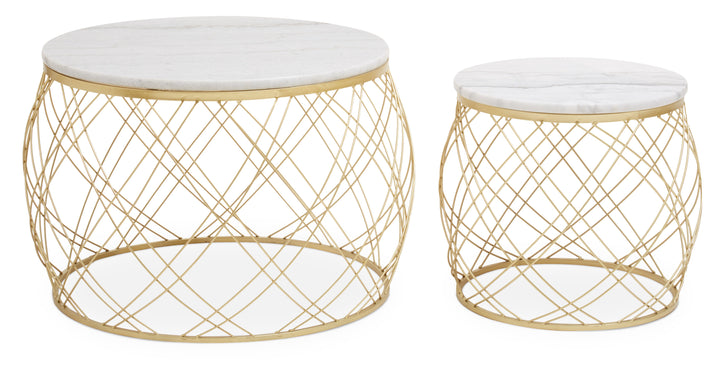 Jodie Side Tables – Set of Two with White Marble Top and Gold Frame