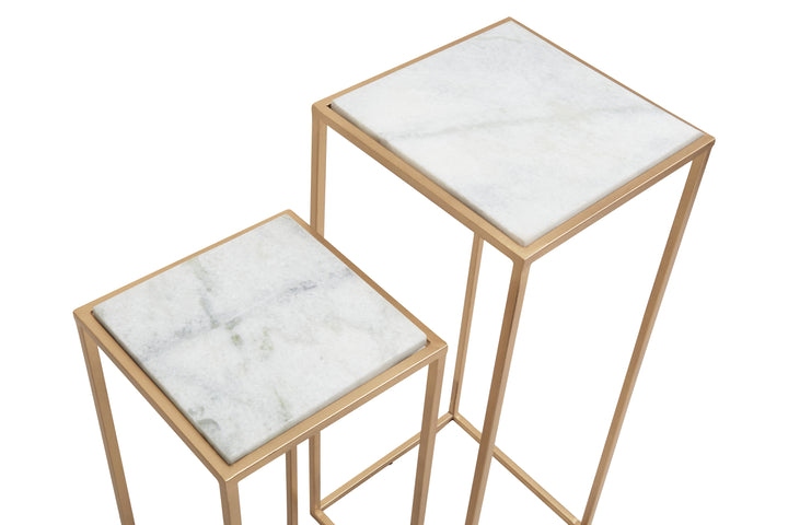 Mandoli 2-Piece White Marble Square Side Tables