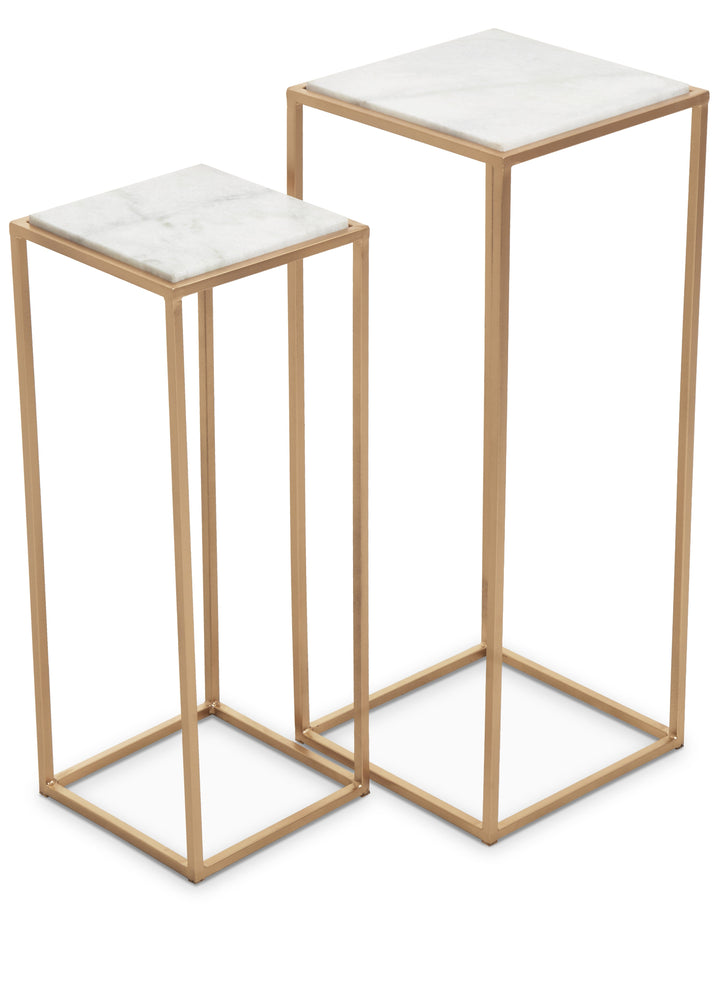Mandoli 2-Piece White Marble Square Side Tables