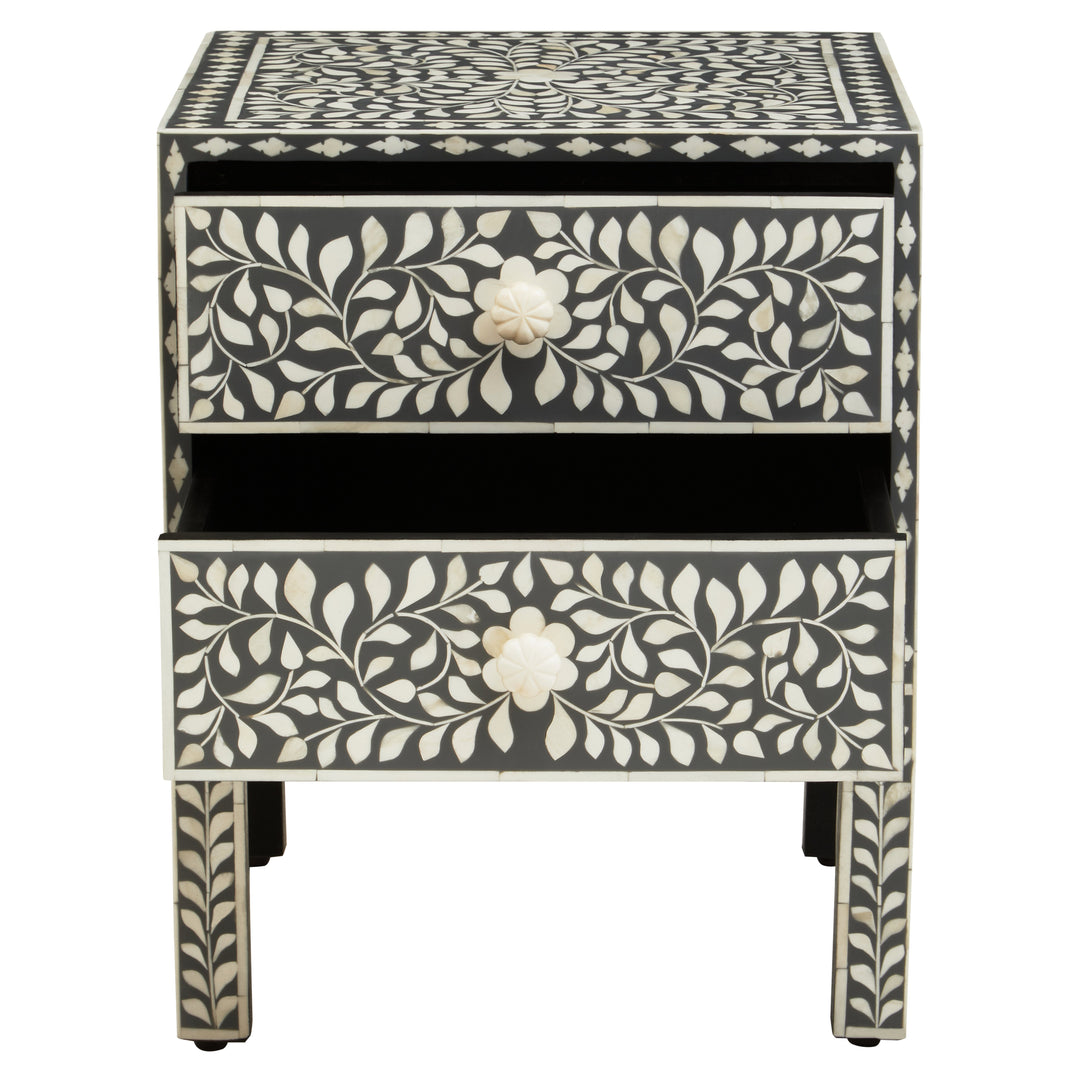 Fusion Side Table with Bone Inlay and 2 Drawers