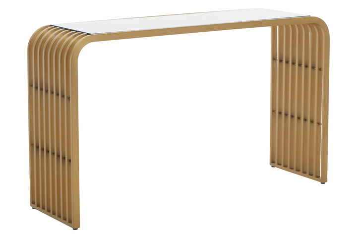 Vogue Matte Gold Slatted Console Table
