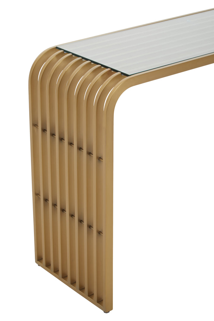 Vogue Matte Gold Slatted Console Table
