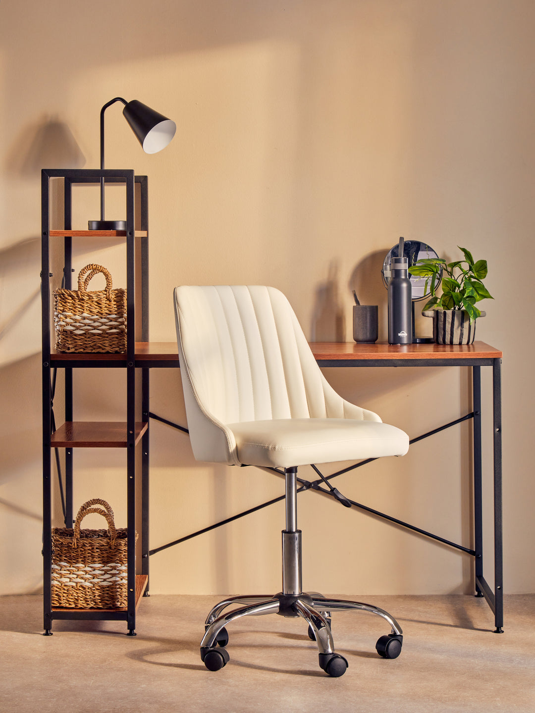 Brent Faux Leather Office Chair in Off-White Finish