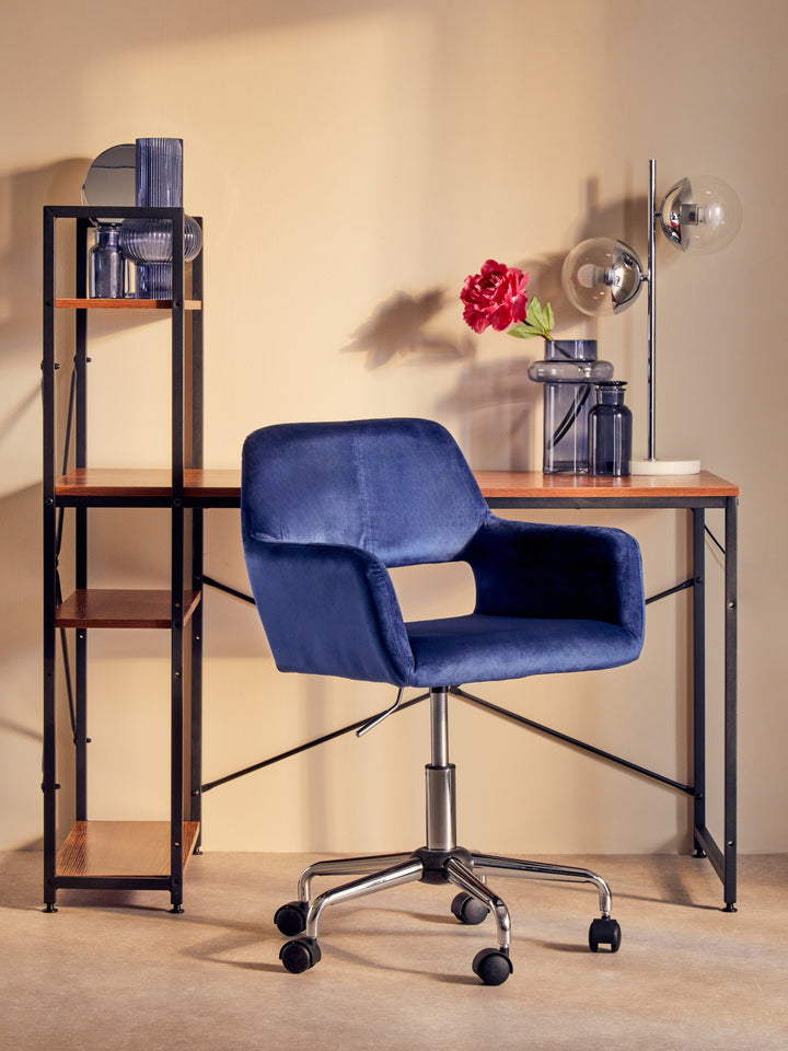 Brent Navy Blue Velvet Office Chair with Chrome Base