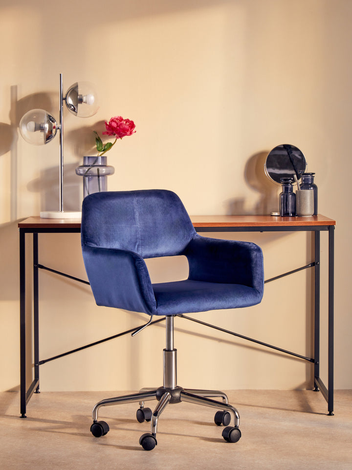 Brent Navy Blue Velvet Office Chair with Chrome Base