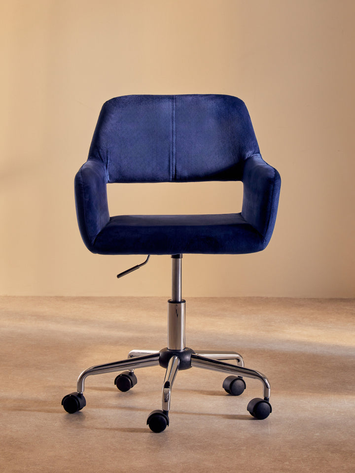Brent Navy Blue Velvet Office Chair with Chrome Base