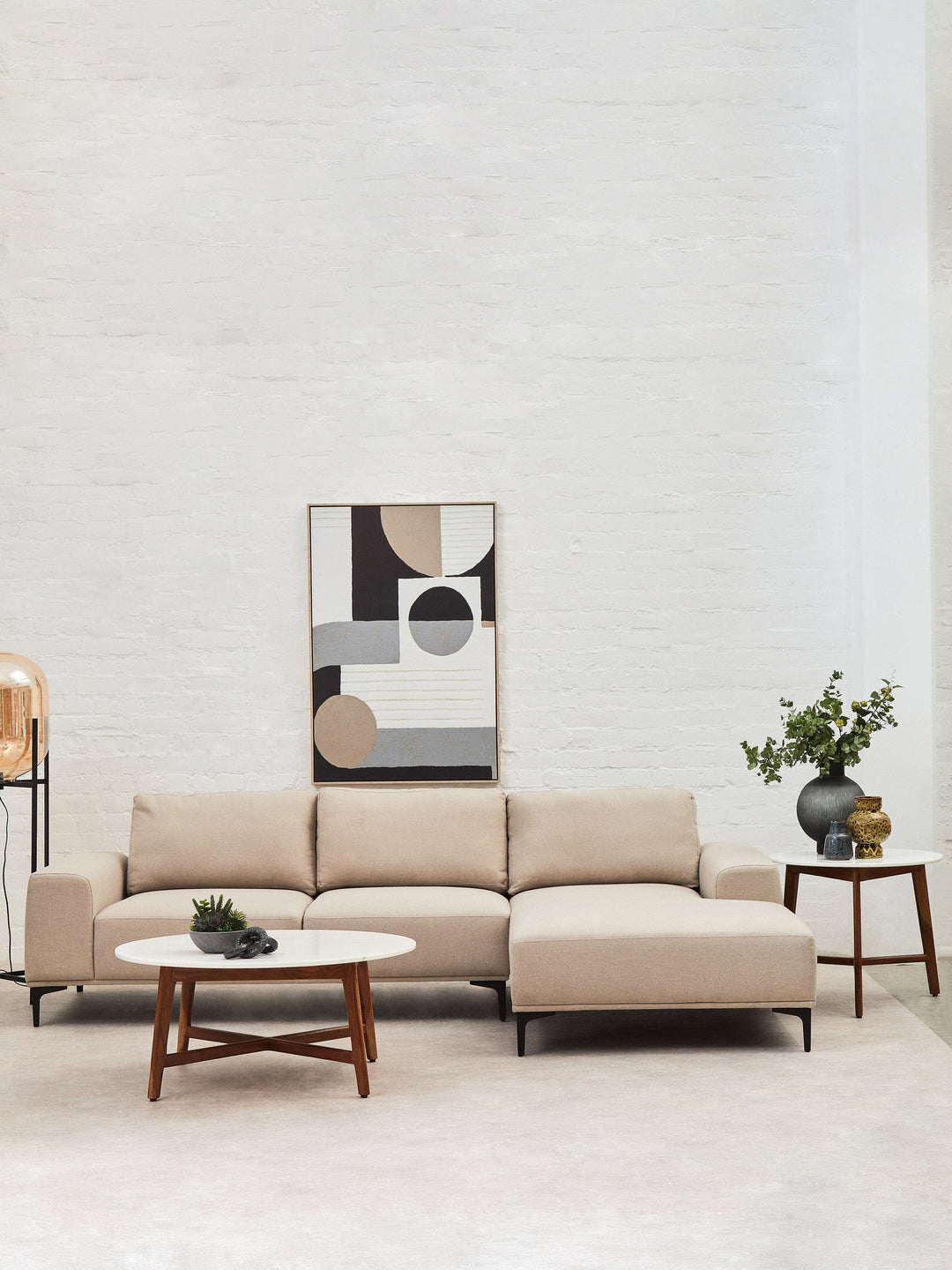 Myan Round Side Table with White Marble Top