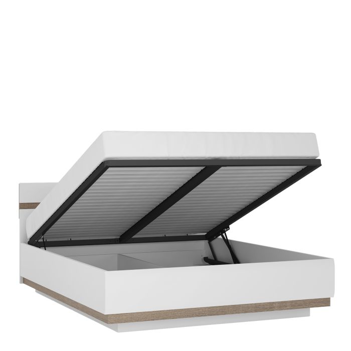 Chelsea Bedroom Kingsize Bed Frame with Lift-Up Storage in White & Oak Trim