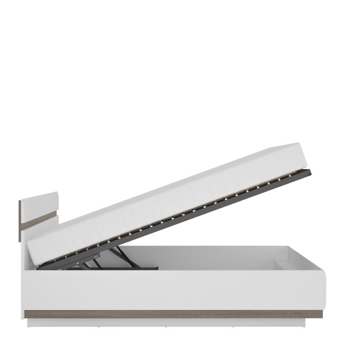 Chelsea Bedroom Kingsize Bed Frame with Lift-Up Storage in White & Oak Trim