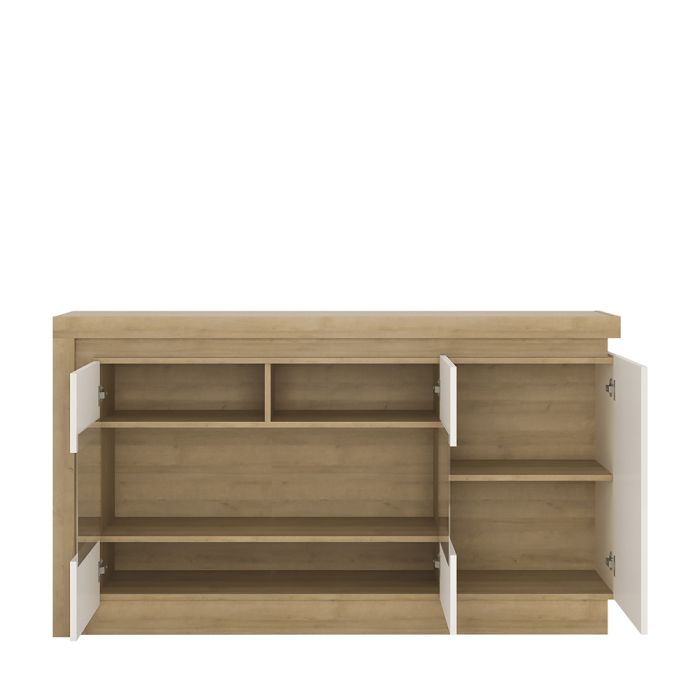 3 Door Glazed Sideboard in Riviera Oak & White High Gloss – Lyon Collection