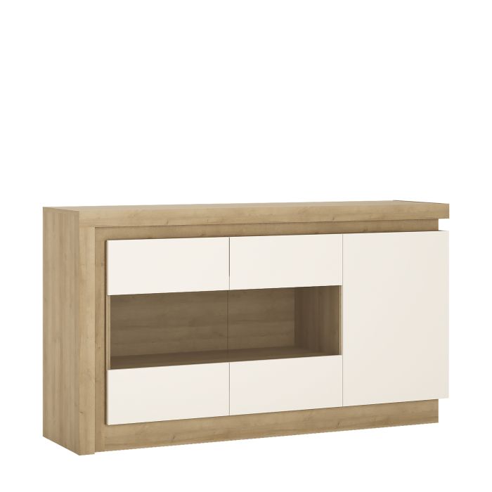 3 Door Glazed Sideboard in Riviera Oak & White High Gloss – Lyon Collection