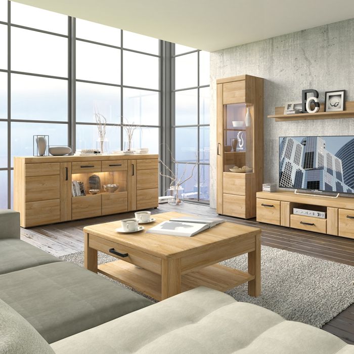 4 Door Wide Glazed Sideboard in Grandson Oak – Cortina Collection