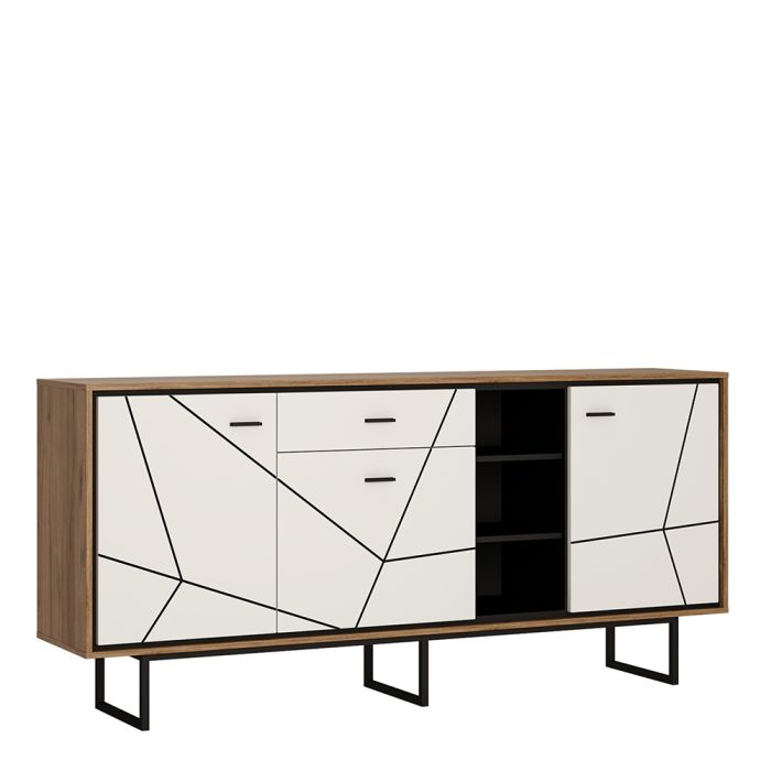 Brolo 3 Door 1 Drawer Wide Sideboard With the Walnut and Dark Panel Finish