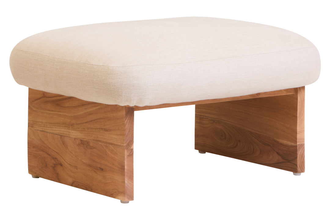 Parova Linen Footstool with Wooden Base