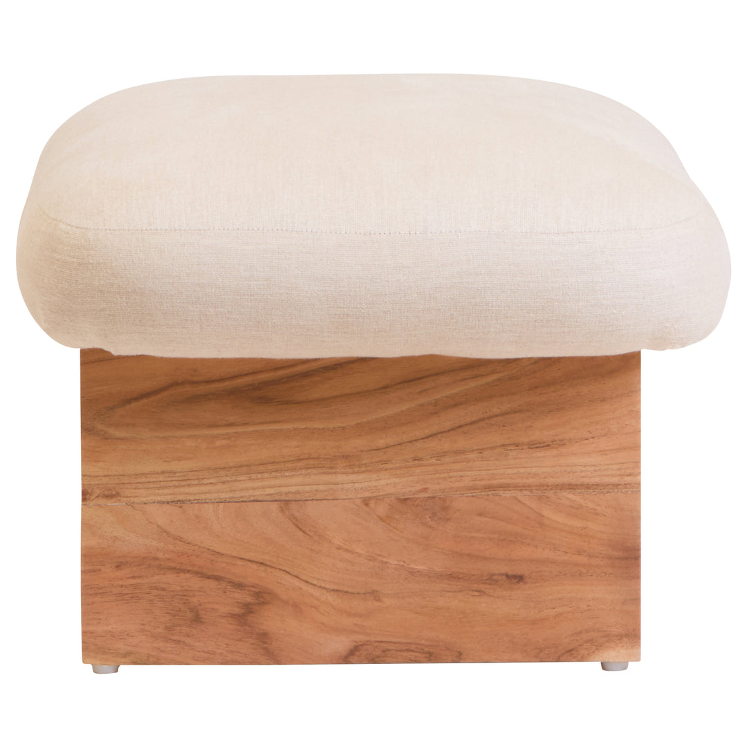Parova Linen Footstool with Wooden Base