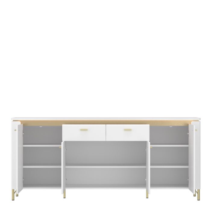 3 Door 3 Drawer Sideboard in Jackson Hickory Oak & Rattan Effect – Cestino Collection