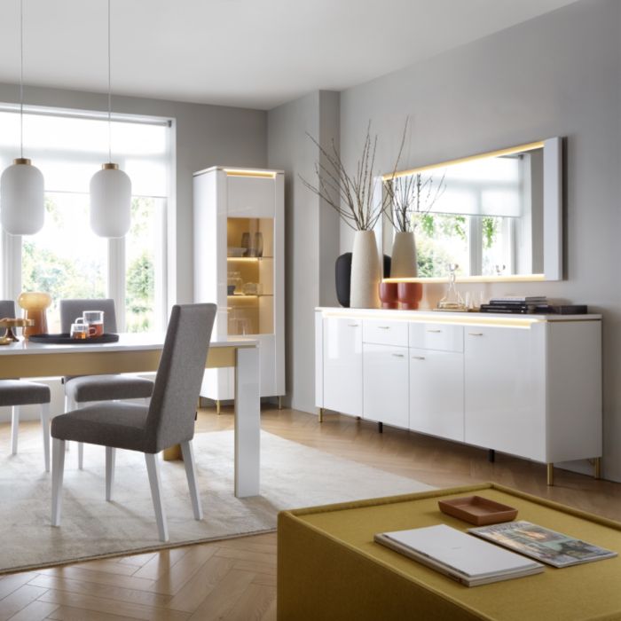 3 Door 3 Drawer Sideboard in Jackson Hickory Oak & Rattan Effect – Cestino Collection