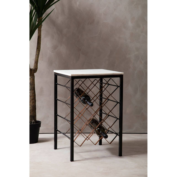 Templar White Marble & Iron Wine Rack Table