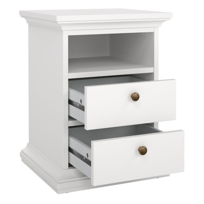 Paris 3 Piece Bedroom Furniture Package – 2 Drawer Bedside, 4 Drawer Chest & 2 Door Wardrobe in White