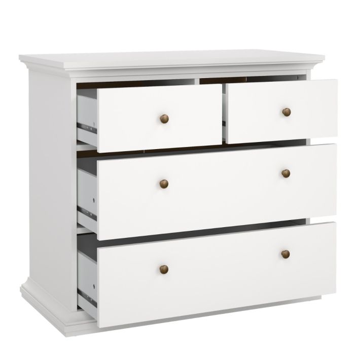 Paris 3 Piece Bedroom Furniture Package – 2 Drawer Bedside, 4 Drawer Chest & 2 Door Wardrobe in White