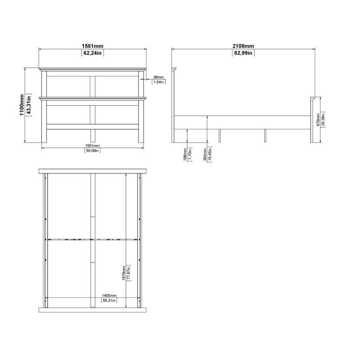 Paris Double Bed Frame 140 x 200cm in White Finish