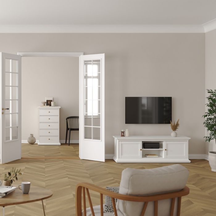 Paris TV Unit with 2 Framed Doors in White Finish