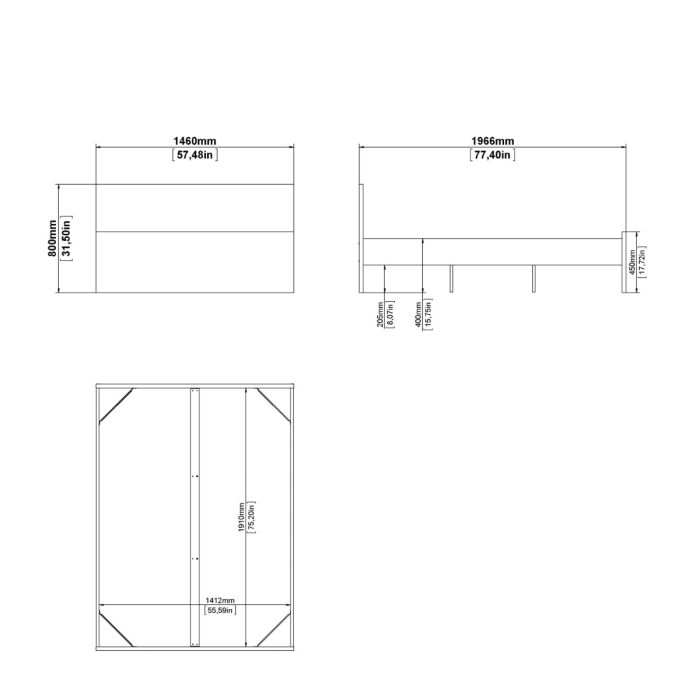Naia Double Bed Frame 4ft6 (140 x 190cm) in White High Gloss Finish