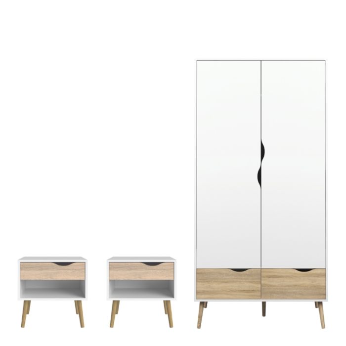 Oslo 3 Piece Bedroom Furniture Set in White & Oak Finish