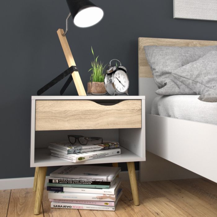 Oslo 3 Piece Bedroom Furniture Set in White & Oak Finish