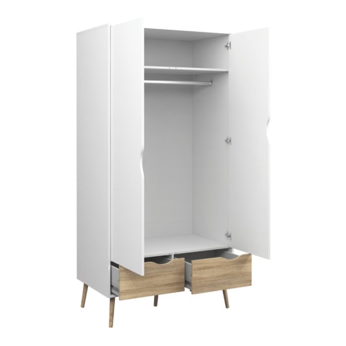 Oslo 3 Piece Bedroom Furniture Set in White & Oak Finish