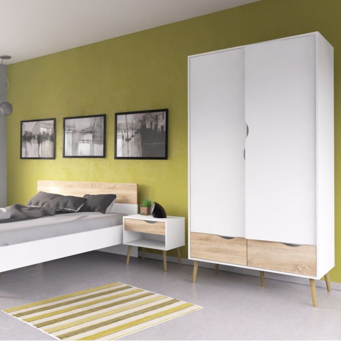 Oslo 3 Piece Bedroom Furniture Set in White & Oak Finish