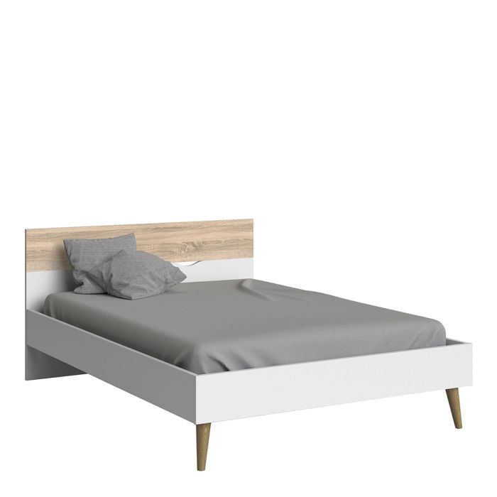 Oslo Euro Double Bed Frame 140 x 200cm in White and Oak Finish