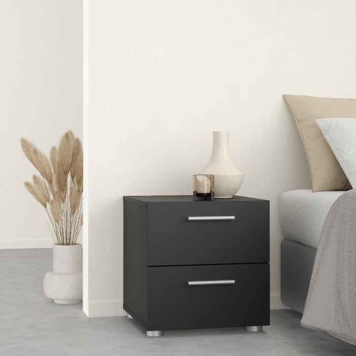 Pepe 3 Piece Bedroom Furniture Set – 2 Drawer Bedside, 4 Drawer Chest & 2 Door Wardrobe in Black