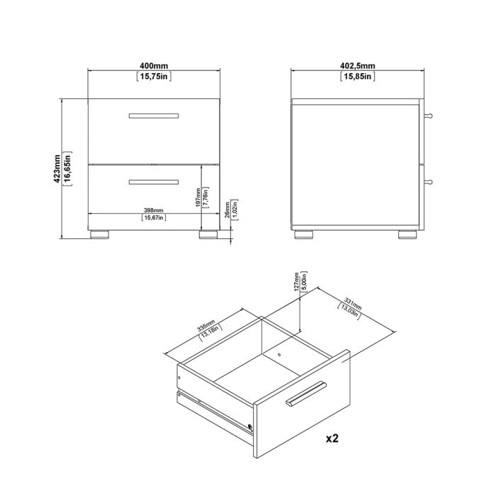 Pepe 3 Piece Bedroom Furniture Set – 2 Drawer Bedside, 4 Drawer Chest & 2 Door Wardrobe in Black