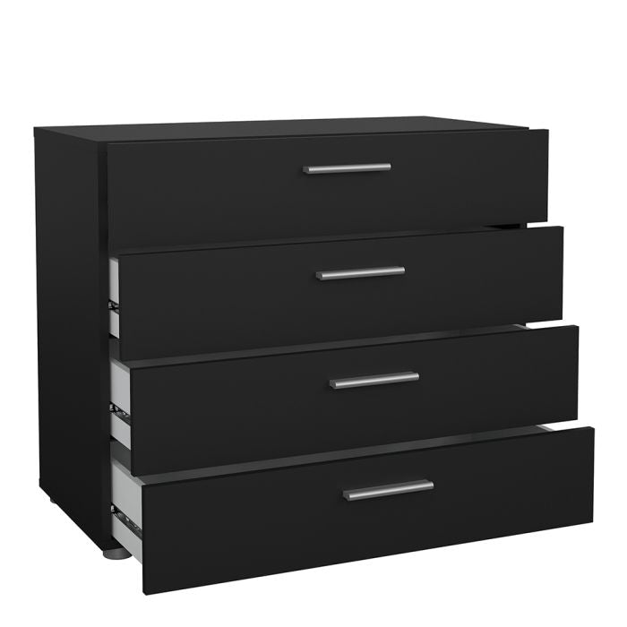 Pepe 3 Piece Bedroom Furniture Set – 2 Drawer Bedside, 4 Drawer Chest & 2 Door Wardrobe in Black