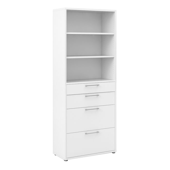 Bookcase with 2 Shelves, 2 Drawers & 2 File Drawers in White – Prima Collection