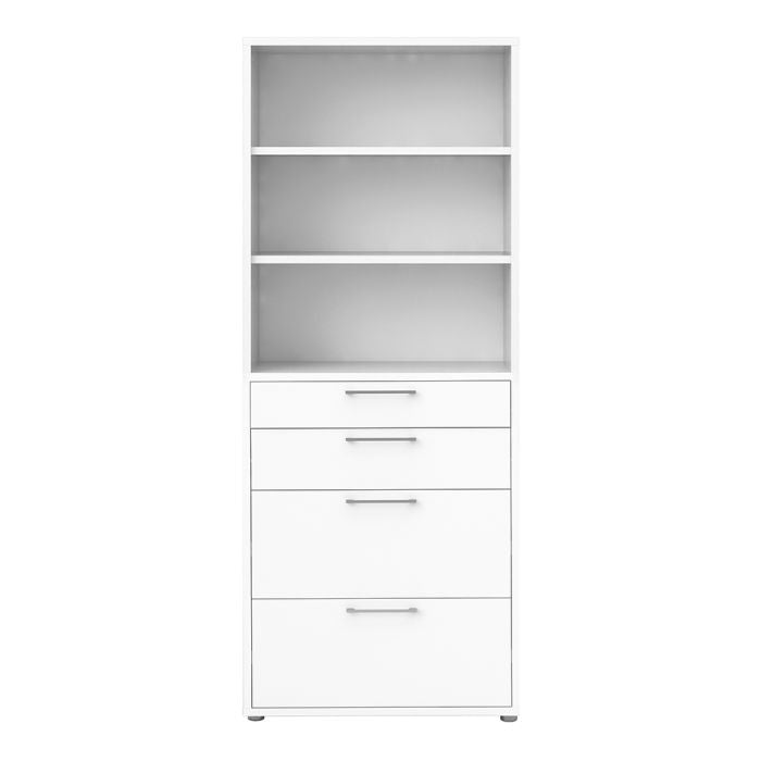 Bookcase with 2 Shelves, 2 Drawers & 2 File Drawers in White – Prima Collection