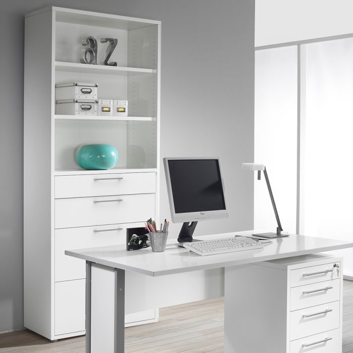 Bookcase with 2 Shelves, 2 Drawers & 2 File Drawers in White – Prima Collection