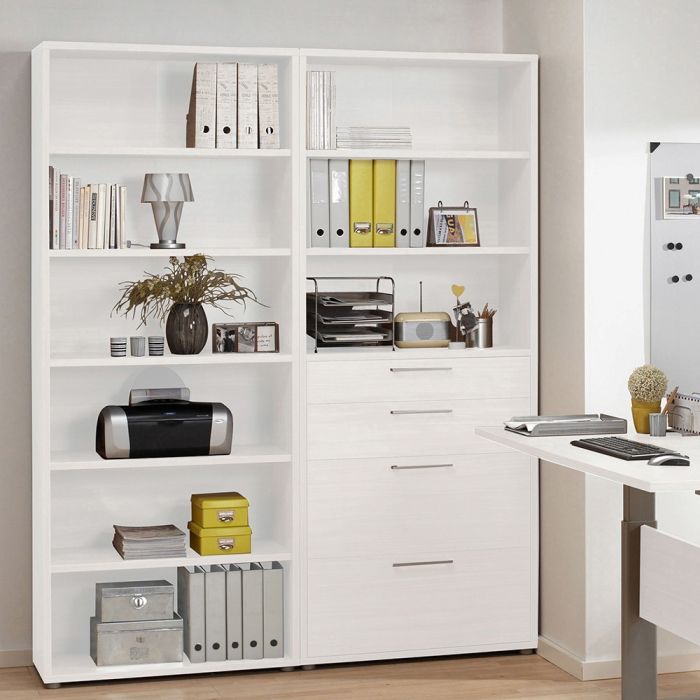 Bookcase with 2 Shelves, 2 Drawers & 2 File Drawers in White – Prima Collection