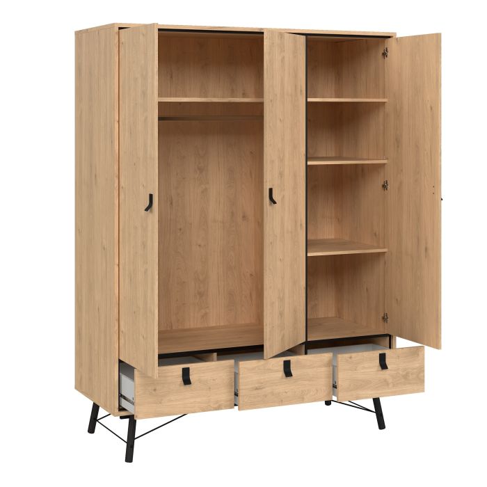 Ry Wardrobe – 3 Doors & 3 Drawers in Jackson Hickory Oak Finish