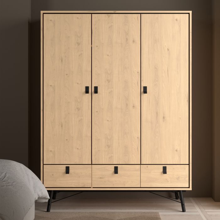 Ry Wardrobe – 3 Doors & 3 Drawers in Jackson Hickory Oak Finish
