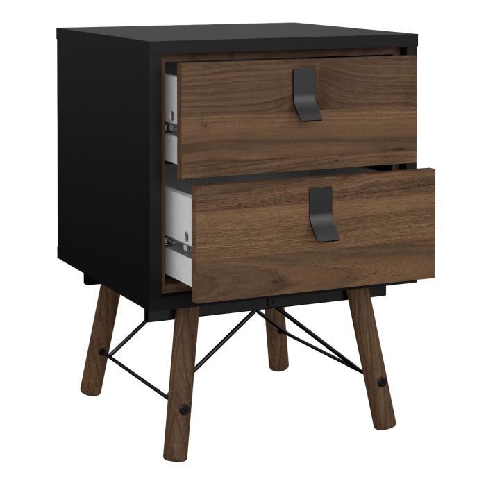 Ry 4 Piece Bedroom Package – 3 Door 3 Drawer Wardrobe, 6 Drawer Double Chest & 2 Drawer Bedside in Matt Black Walnut