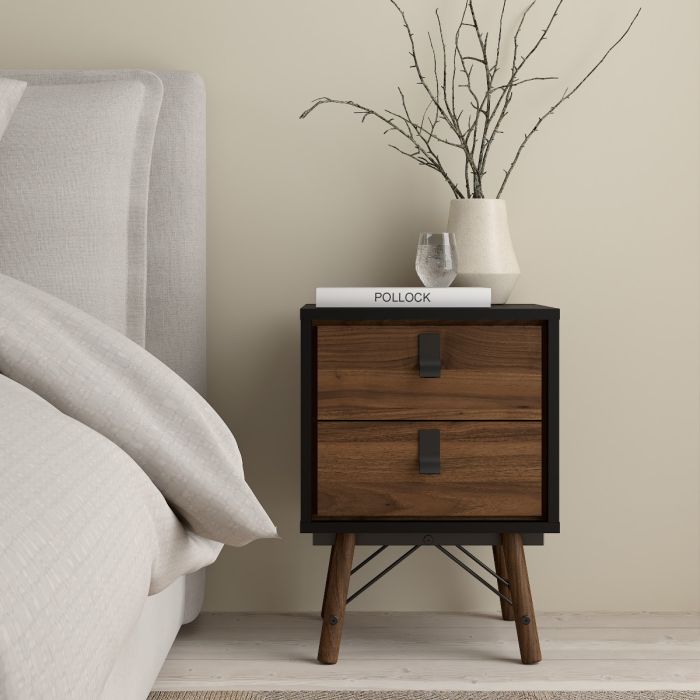 Ry 4 Piece Bedroom Package – 3 Door 3 Drawer Wardrobe, 6 Drawer Double Chest & 2 Drawer Bedside in Matt Black Walnut