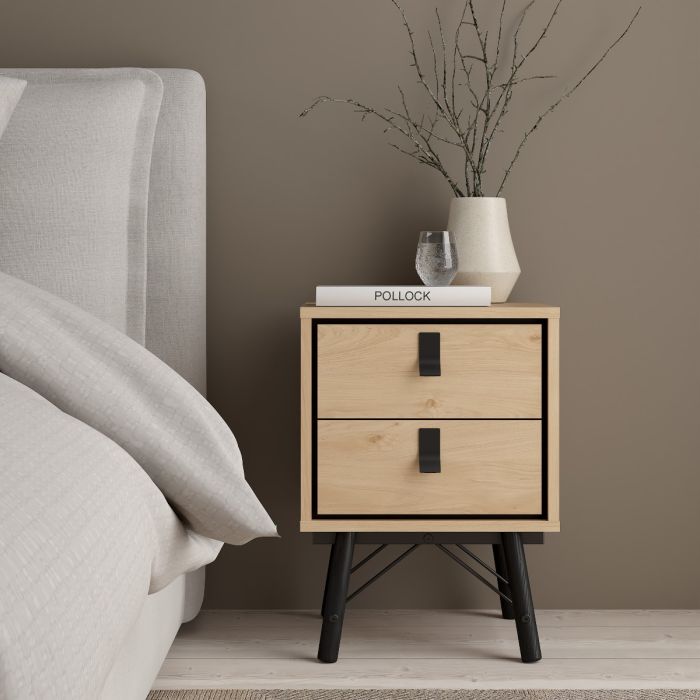 Ry 4 Piece Bedroom Package – 3 Door 3 Drawer Wardrobe, 6 Drawer Double Chest & 2 Drawer Bedside in Jackson Hickory Oak