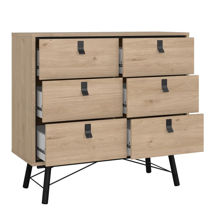 Ry 4 Piece Bedroom Package – 3 Door 3 Drawer Wardrobe, 6 Drawer Double Chest & 2 Drawer Bedside in Jackson Hickory Oak