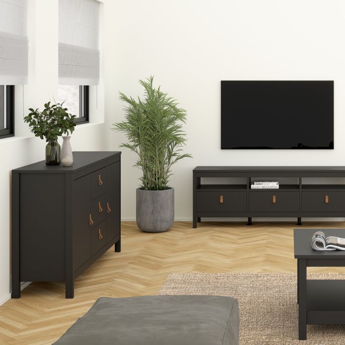 Barcelona Sideboard – Matte Black with 2 Doors & 3 Drawers
