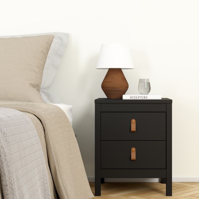 Barcelona 3 Piece Bedroom Furniture Package – 2 Drawer Bedside, 5 Drawer Chest & 2 Door Wardrobe in Matt Black
