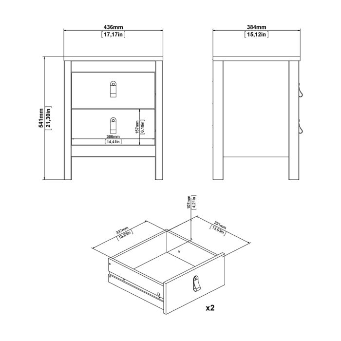 Barcelona 3 Piece Bedroom Furniture Package – 2 Drawer Bedside, 5 Drawer Chest & 2 Door Wardrobe in Matt Black